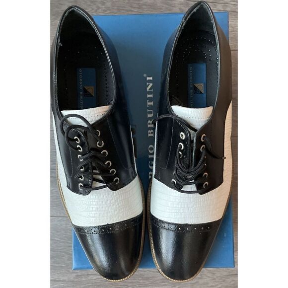 NIB Men\'s Giorgio Brutini Black/White leather Biscuit Toe Dress Shoes 13 main image 4
